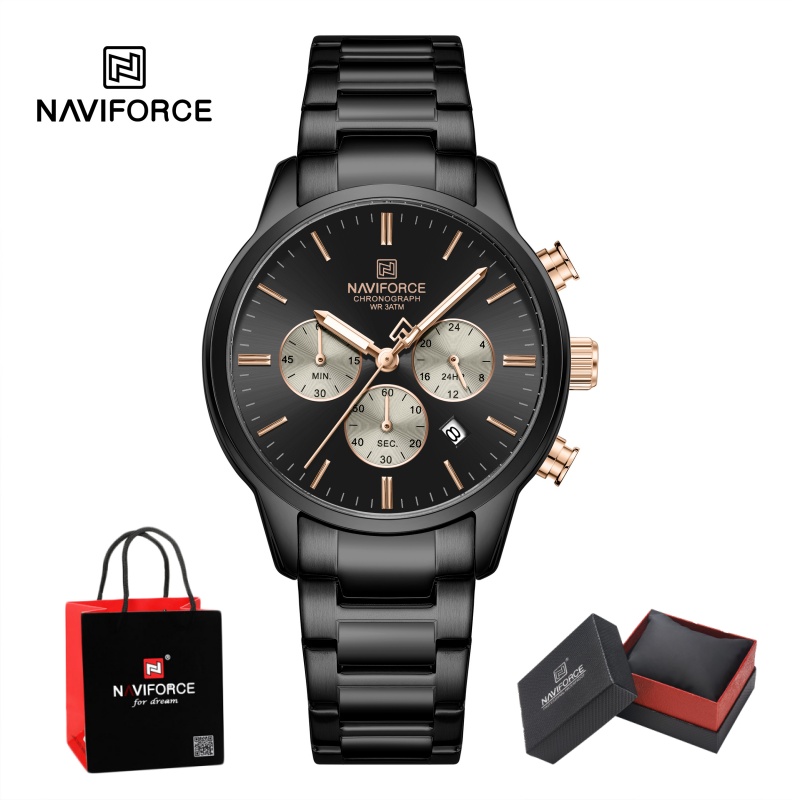 Luxury Watch Gift Box - NAVIFORCE 남성용 쿼츠 크로노그래프 시계 방수