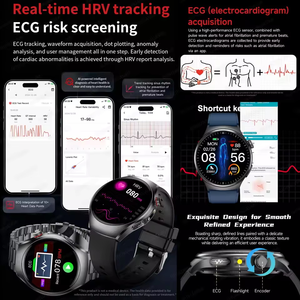 새로운 정확한 심전도 스마트워치 혈중 지질 5종 내장  - Gmt Dual Timezone Watch 리뷰 및 가격