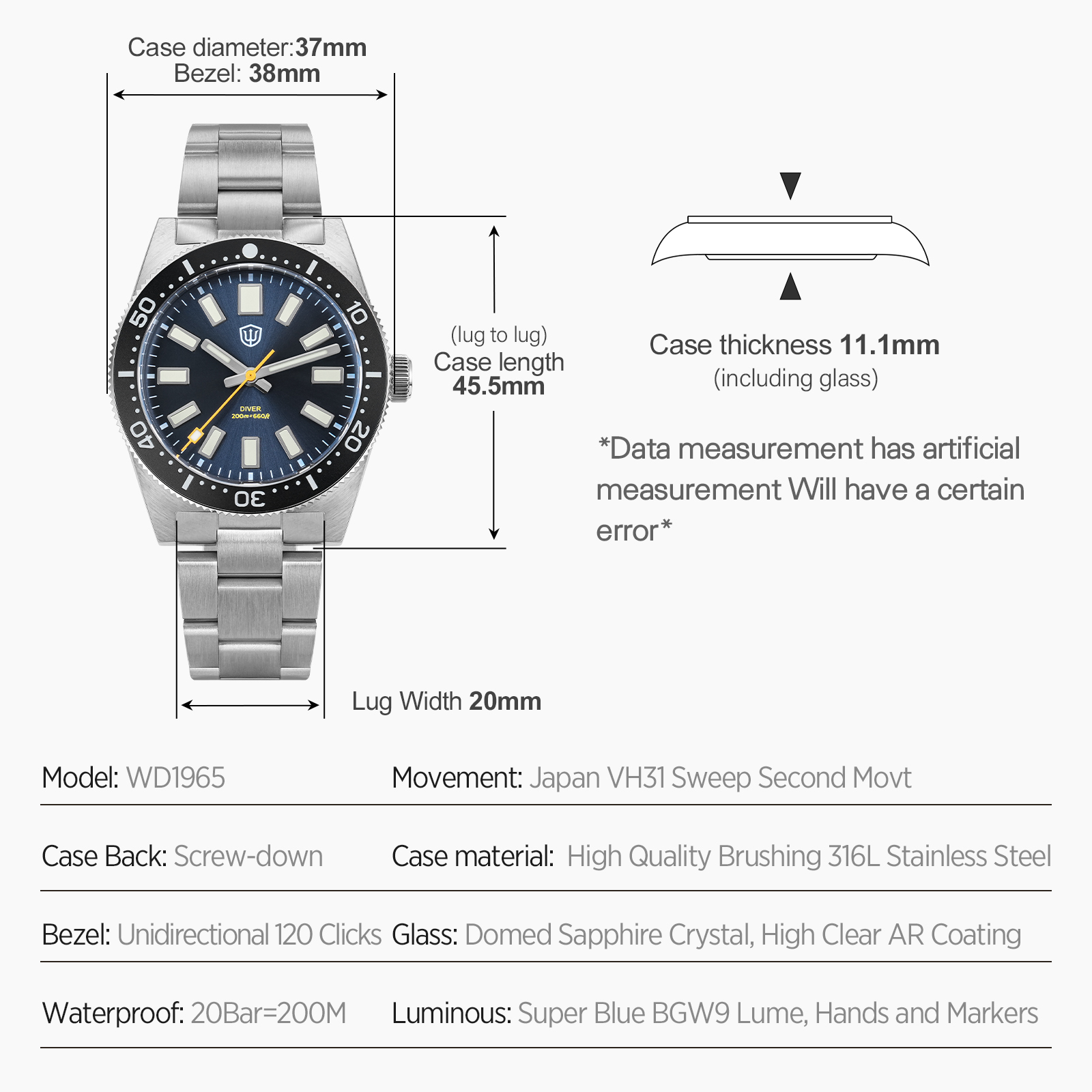 Watchdives 37Mm WD1965 V2 남성용  - Luxury Watch Quality 리뷰 및 가격