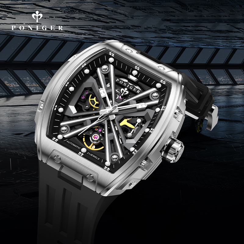 PONIGER 럭셔리 자동 기계식 남성용 시계 50M  - Luxury Watch On Rubber Strap 리뷰 및 가격