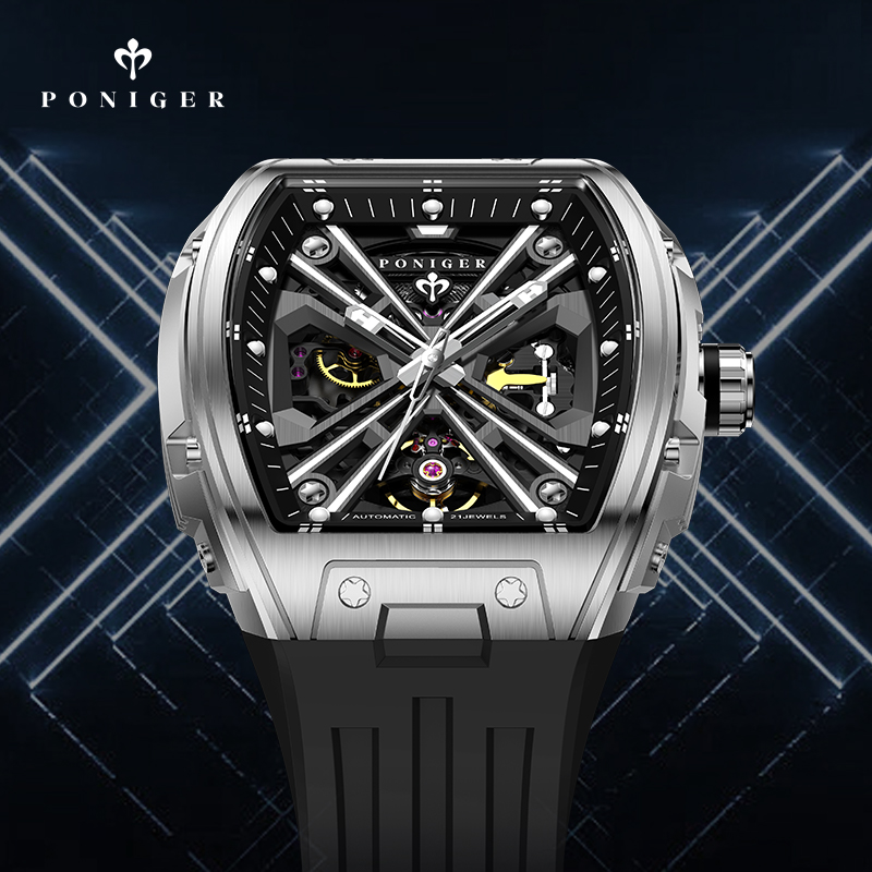 PONIGER 럭셔리 자동 기계식 남성용 시계 50M  - Luxury Watch On Rubber Strap 리뷰 및 가격