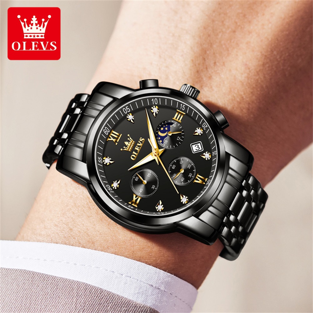 OLEVS 인기 남성용 시계 스테인레스 스틸 블랙 문  - Luxury Watch Quality 리뷰 및 가격